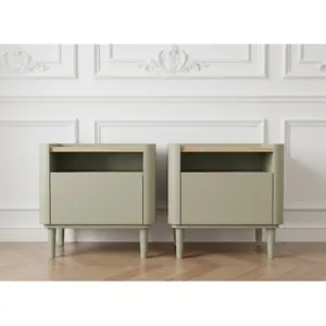 Comparateur de prix : Lot de 2 chevets 1 tiroir ANYRA pieds en bois massif vert   BOBOCHIC