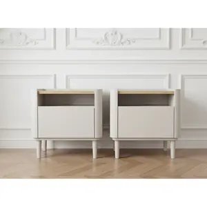 Comparateur de prix : Lot de 2 chevets 1 tiroir ANYRA pieds en bois massif beige   BOBOCHIC