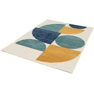 Tapis poils ras ELOI motif abstrait bleu 120x170  BOBOCHIC pas cher