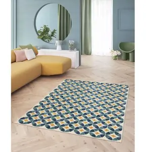 Tapis poils ras ISAURE motif abstrait bleu 120x170  BOBOCHIC pas cher