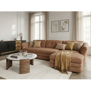 Canapé d'angle fixe MARBLE tissu chiné orange angle droit BOBOCHIC 4 places pas cher