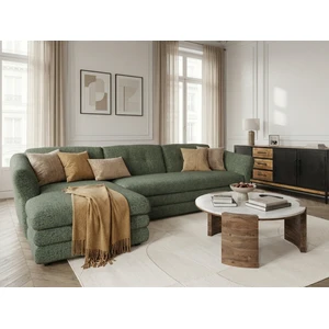 Canapé d'angle fixe MARBLE tissu chiné vert angle gauche BOBOCHIC 4 places pas cher
