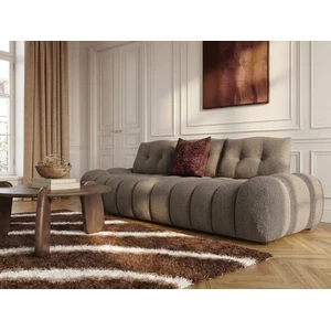 Canapé droit 3 places avec son dossier avance recule APOLLON en tissu bouclette taupe BOBOCHIC pas cher