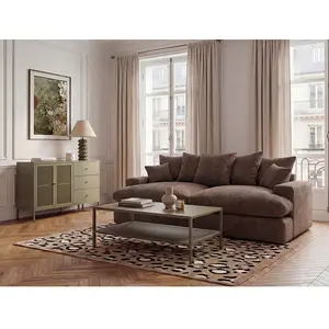 Canapé 3 places causeuse avec assise profonde NEVADA tissu lisse marron BOBOCHIC 2,5 places pas cher