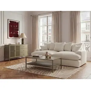Canapé 3 places causeuse avec assise profonde NEVADA tissu lisse blanc   BOBOCHIC 2,5 places pas cher