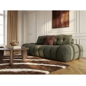 Canapé droit 2 places avec dossier rétractable APOLLON tissu bouclette vert BOBOCHIC pas cher
