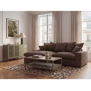 Canapé d'angle réversible compact NEVADA tissu lisse marron BOBOCHIC 2,5 places pas cher
