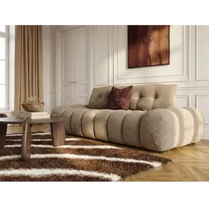 Canapé droit 2 places avec dossier rétractable APOLLON tissu bouclette taupe BOBOCHIC pas cher