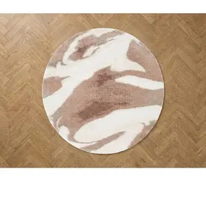 Tapis rond poils longs LECHE motif abstrait BOBOCHIC pas cher