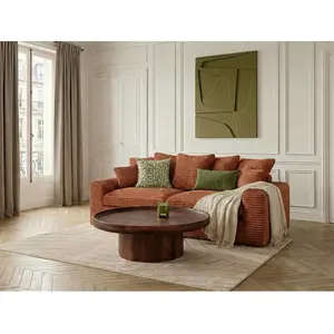 Canapé droit fixe 3 places NEVADA gros côtelé doux orange BOBOCHIC 3 places pas cher