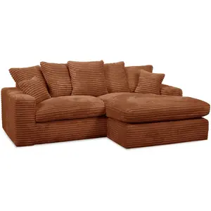 Canapé d'angle réversible compact NEVADA gros côtelé doux orange BOBOCHIC 2,5 places pas cher