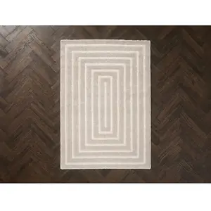 Bobochic - Tapis Poils Longs Lyzzo Motif Graphique  200x290 Crème pas cher