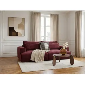 Canapé droit fixe 3 places assise profonde TWINY tissu lisse rouge BOBOCHIC pas cher