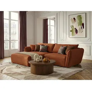 Canapé d'angle fixe LUIGI tissu texturé orange angle gauche BOBOCHIC places pas cher