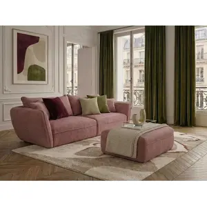 Canapé droit fixe 3 places LUIGI tissu texturé avec pouf rose BOBOCHIC pas cher