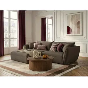 Canapé d'angle fixe LUIGI tissu texturé taupe angle gauche BOBOCHIC places pas cher