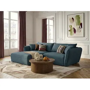 Canapé d'angle fixe LUIGI tissu texturé bleu angle gauche BOBOCHIC places pas cher