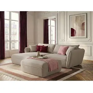 BOBOCHIC Canapé d'angle fixe LUIGI tissu texturé avec pouf beige angle gauche ... pas cher