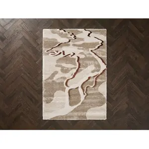 Tapis poils longs ELVIA motif abstrait beige 200x290  BOBOCHIC pas cher