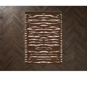 Tapis poils longs TAVARO motif abstrait marron 200x290  BOBOCHIC pas cher
