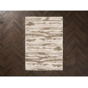 Tapis poils longs TELIRA motif abstrait marron 120x170  BOBOCHIC pas cher