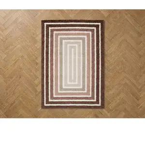 Tapis poils longs LYZZO motif graphique marron 120x170  BOBOCHIC pas cher