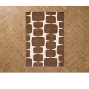 Tapis poils longs CHINO motif abstrait marron 120x170  BOBOCHIC pas cher