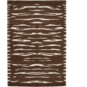 Tapis poils longs TAVARO motif abstrait marron 160x230  BOBOCHIC pas cher