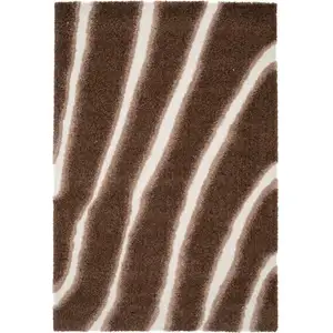 Tapis poils longs TIRASU motif abstrait marron 160x230 BOBOCHIC pas cher