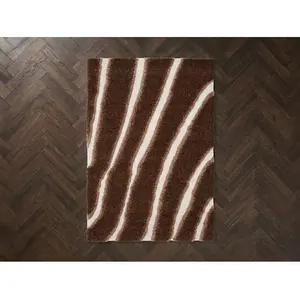 Tapis poils longs TIRASU motif abstrait marron 120x170 BOBOCHIC pas cher