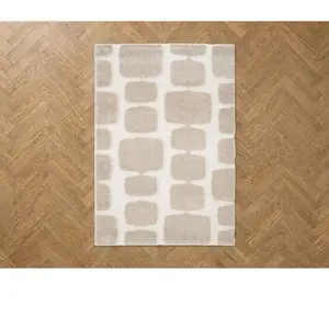 Tapis poils longs CHINO motif abstrait beige 160x230 BOBOCHIC pas cher