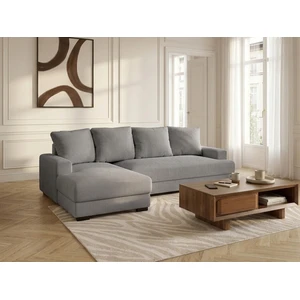 Canapé d'angle convertible coffre CAMPI tissu velours côtelé gris clair angle gauche BOBOCHIC 3 places pas cher
