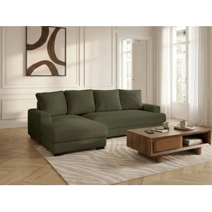 Canapé d'angle convertible coffre CAMPI tissu velours côtelé vert angle gauche BOBOCHIC 3 places pas cher