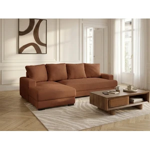 Canapé d'angle convertible coffre CAMPI tissu velours côtelé orange angle gauche BOBOCHIC 3 places pas cher
