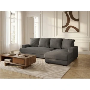 Canapé d'angle convertible coffre CAMPI tissu velours côtelé gris foncé angle droit BOBOCHIC 3 places pas cher