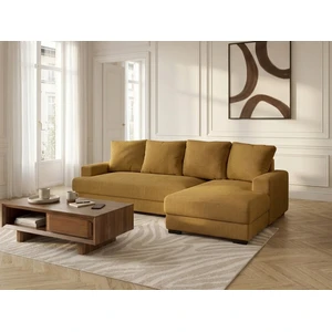 Canapé d'angle convertible coffre CAMPI tissu velours côtelé jaune angle droit BOBOCHIC 3 places pas cher