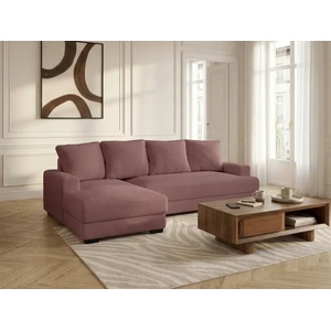 Canapé d'angle convertible coffre CAMPI tissu velours côtelé rose angle gauche BOBOCHIC 3 places pas cher