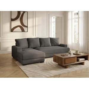 Canapé d'angle convertible coffre CAMPI tissu velours côtelé gris foncé angle gauche BOBOCHIC 3 places pas cher