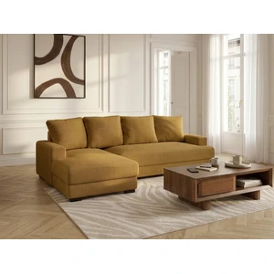 Canapé d'angle convertible coffre CAMPI tissu velours côtelé jaune angle gauche BOBOCHIC 3 places pas cher