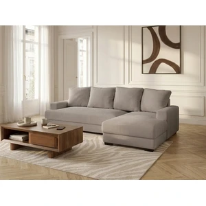 Canapé d'angle convertible coffre CAMPI tissu velours côtelé taupe angle droit BOBOCHIC 3 places pas cher