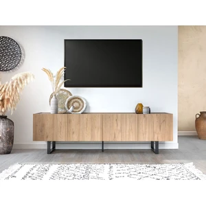 Bobochic meuble tv 180 cm opera effet chêne et effet marbre noir OPERA pas cher