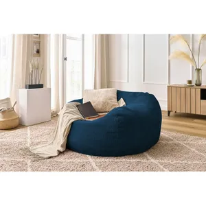 Pouf ultra moelleux VOLTAIRE velours côtelé Bleu foncé   BOBOCHIC TUVendu parbobochic-paris