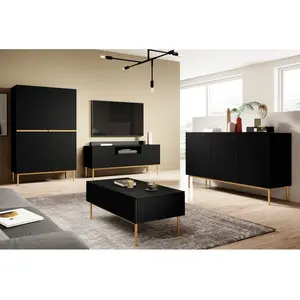 Buffet Bobochic Buffet haut 2 portes 100 cm kasha Pieds or Noir pas cher