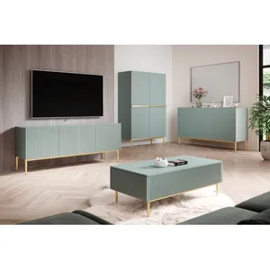 Buffet Bobochic Buffet haut 2 portes 100 cm kasha Pieds or Bleu clair pas cher
