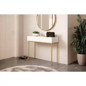 Accueil Séjour Consoles Bobochic Console 2 tiroirs kasha Pieds or Blanc pas cher