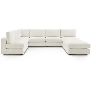 Canapé d'angle fixe 100% modulable PARIS tissu bouclette 3 chauffeuses, 1 méridienne, 1 angle, 1 pouf Blanc   BOBOCHIC TU
