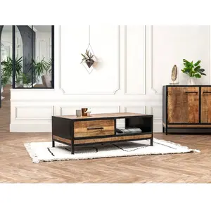 Comparateur de prix : Table basse 1 tiroir BEAUBOURG bois massif de manguier BOBOCHIC