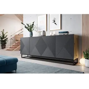 Bobochic buffet 4 portes 200 cm alice pieds en métal gris foncé ALICE pas cher