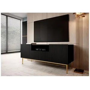 Meuble TV BOBOCHIC - Meuble TV 150 cm avec niche KASHA Pieds or Noir pas cher