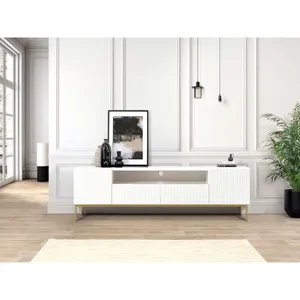 Bobochic - Meuble tv Meuble tv avec niche 200 cm kasha Pieds or Blanc pas cher